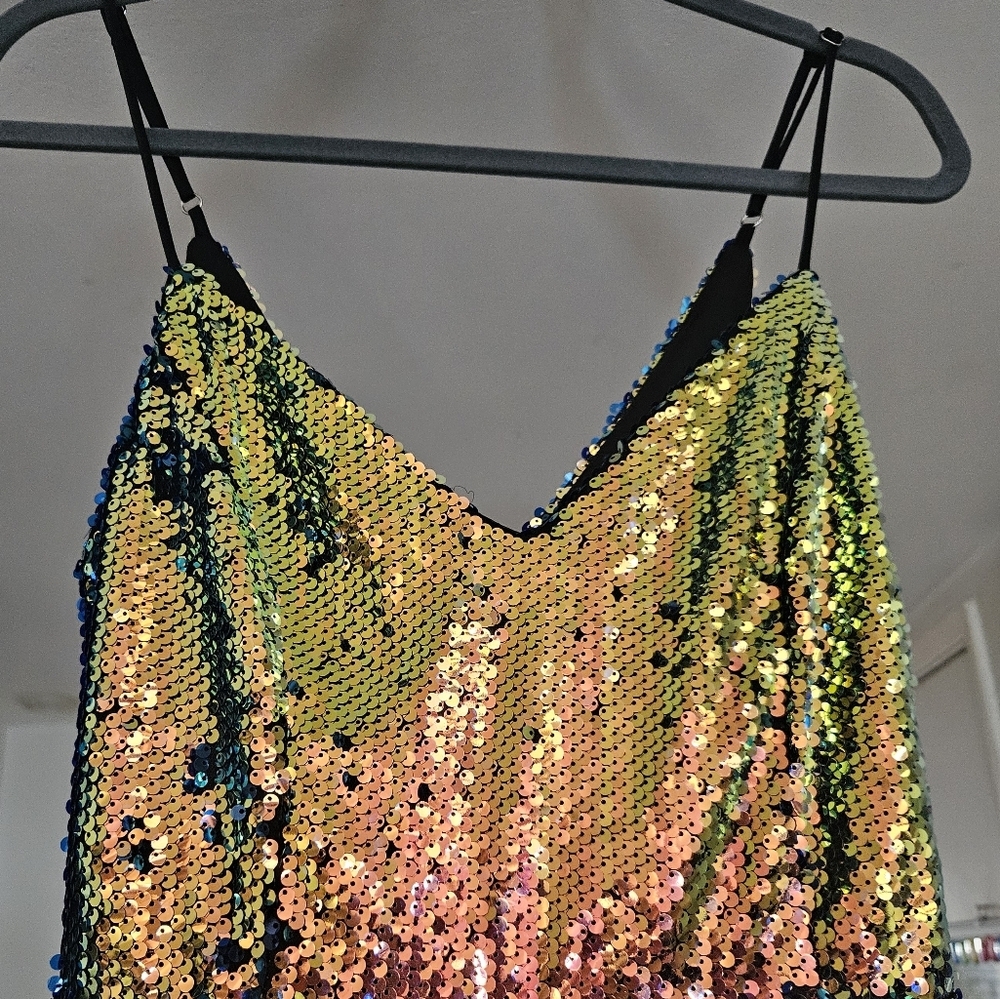 🔥Windsor Multicolor Sequin V-Neck Mini Dress Spaghetti Strap size Small - Picture 7 of 8